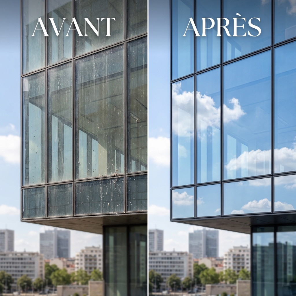Avant/Après nettoyage de vitres Lyon