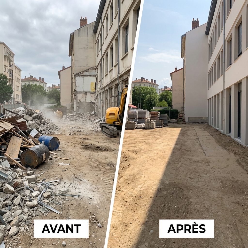 Avant/Après débarrassage chantier Lyon